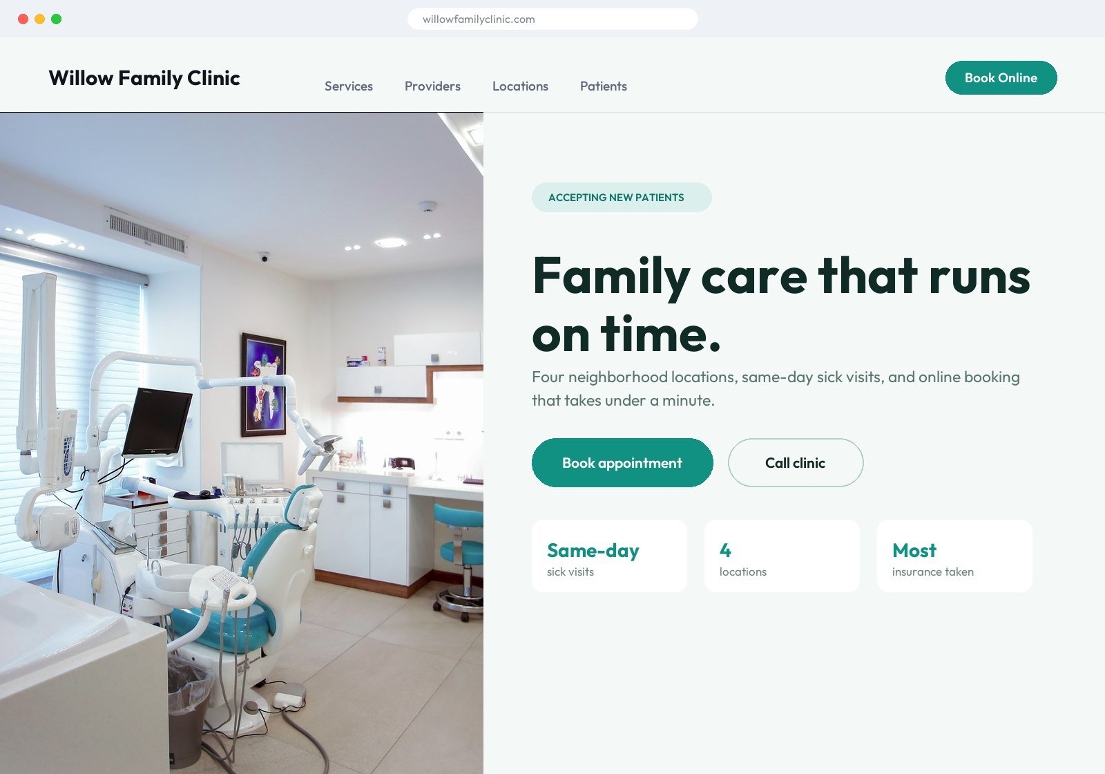 Healthcare clinic website concept with online appointment booking