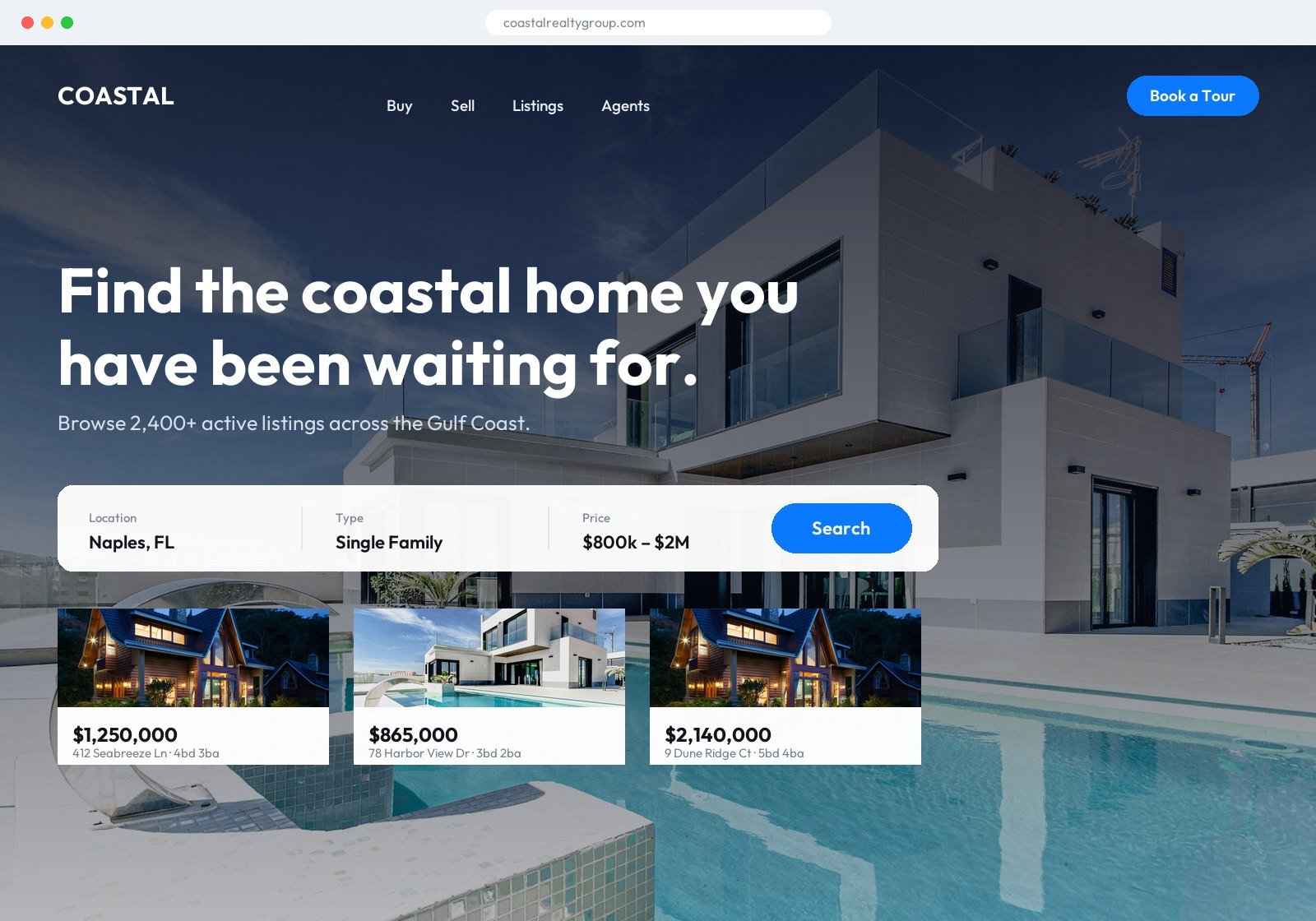 Real estate brokerage website concept with IDX listing search, designed by SketchVolt